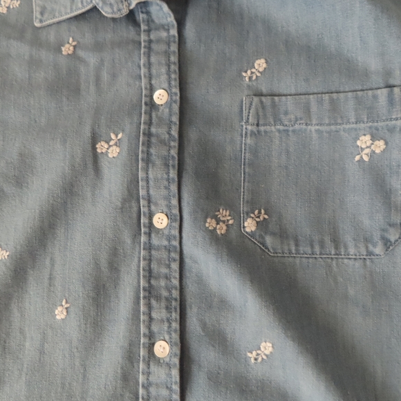 sezane rue saint fiacre denim button up floral embroidered sz 36 us 4 - Picture 2 of 6